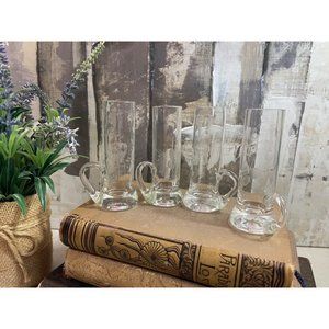 Vintage Hand Blown Floral Etched Cordial Liqueur Shot Glasses Set of 4 Wavy Bubb